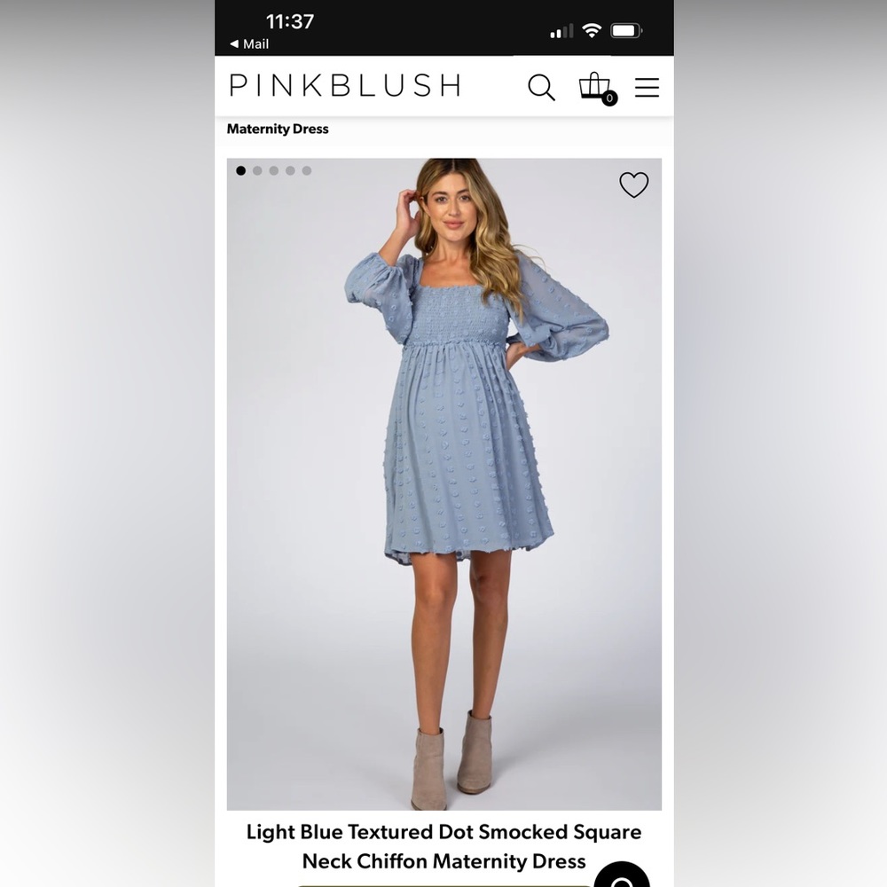 Light Blue Textured Dot Smocked Square Neck Chiffon Maternity Dress Small